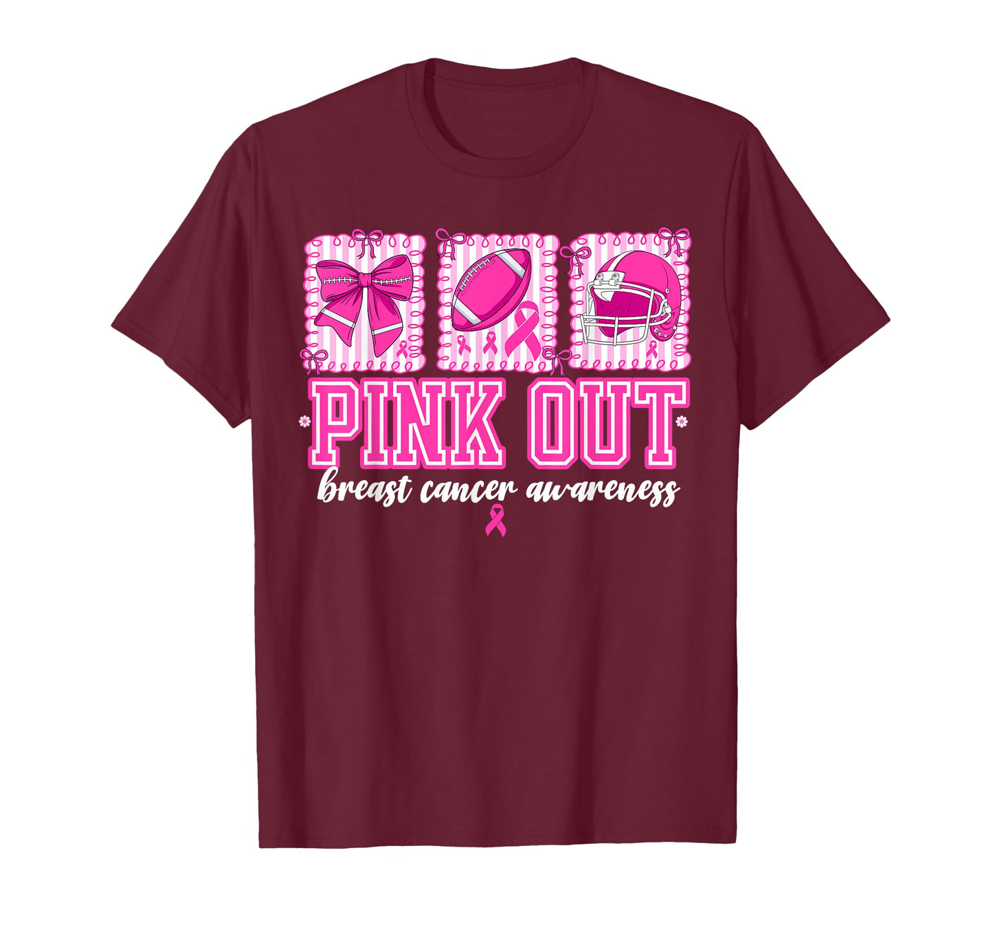 Preppy Pink Out Breast Cancer Football Coquette Bow Women T-Shirt
