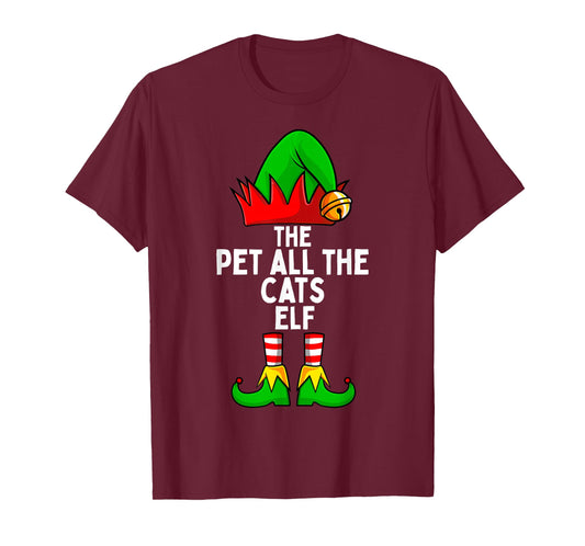 Pet All the Cats Elf Matching Family Christmas T-Shirt