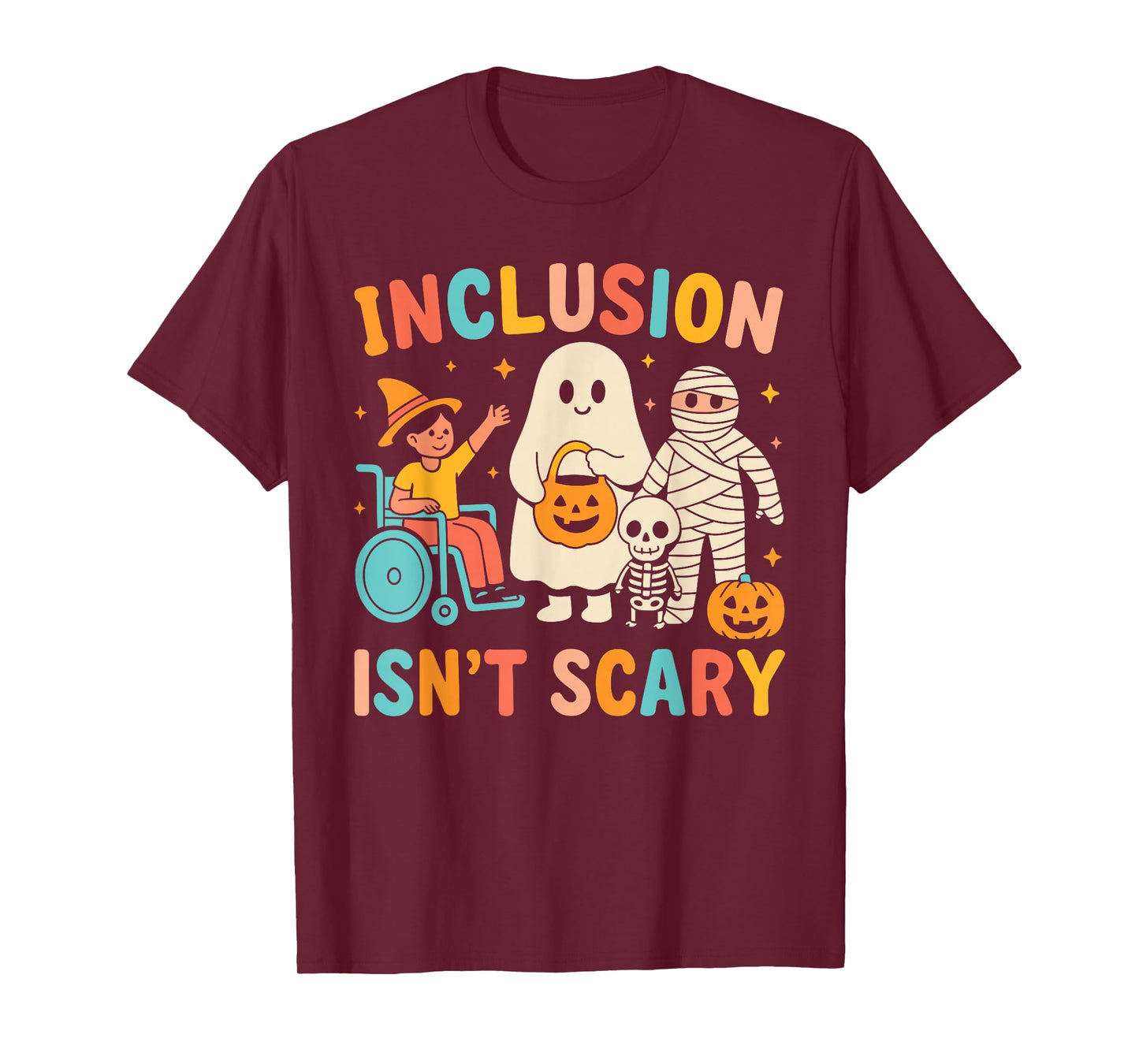 Inclusion Isn't Scary Teacher Skeleton Ghost Cute Halloween T-Shirt