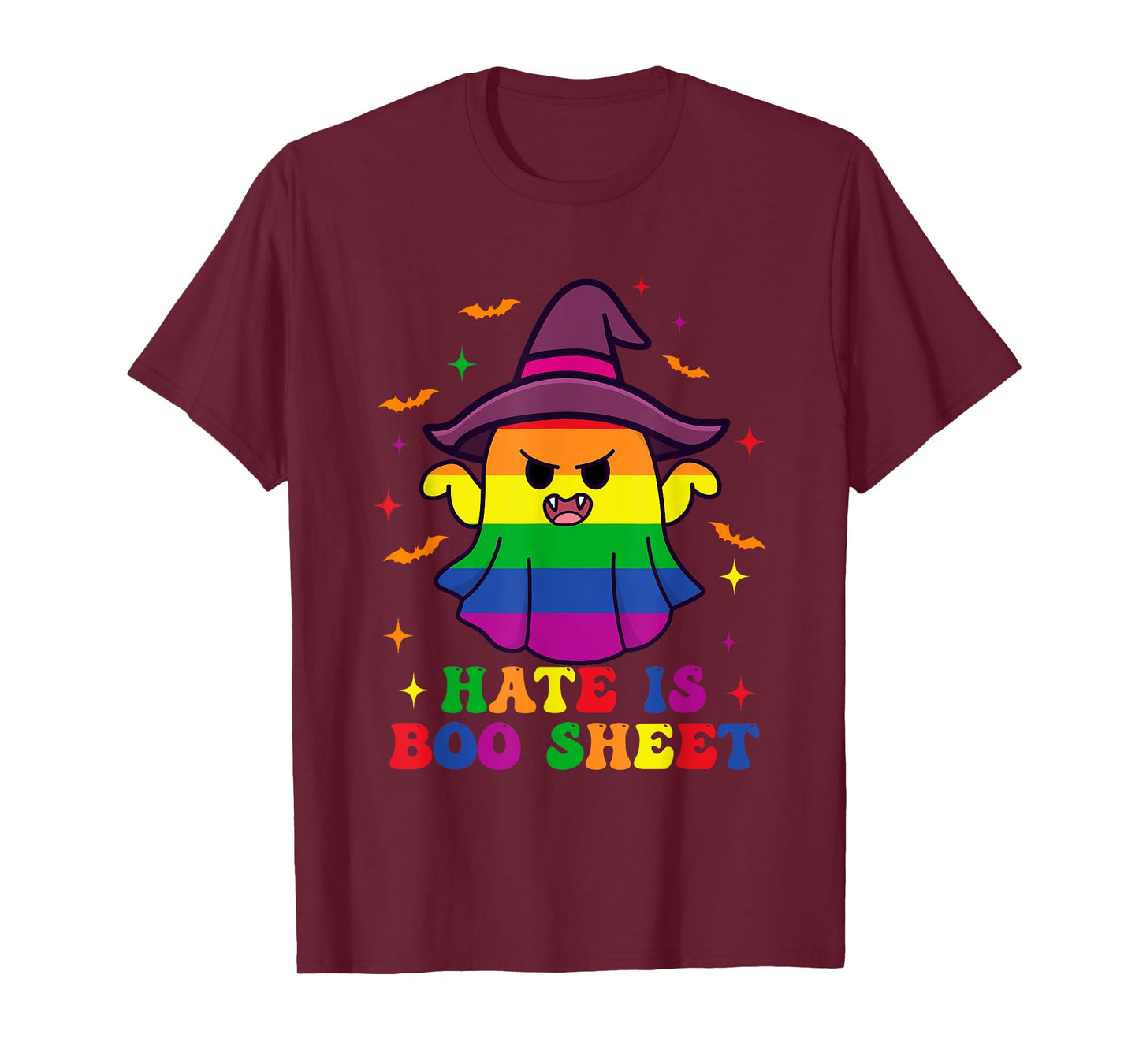 Cute Boo Sheet Gay Pride Ghost Hate Rainbow Flag LGBT T-Shirt