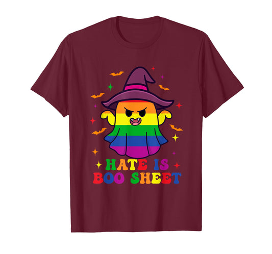 Cute Boo Sheet Gay Pride Ghost Hate Rainbow Flag LGBT T-Shirt