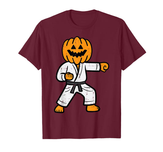 Halloween Karate Pumpkin Martial Arts Costume Men Boys Kids T-Shirt