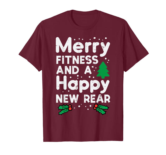 Christmas Merry Fitness Happy New Rear Xmas Workout Women T-Shirt