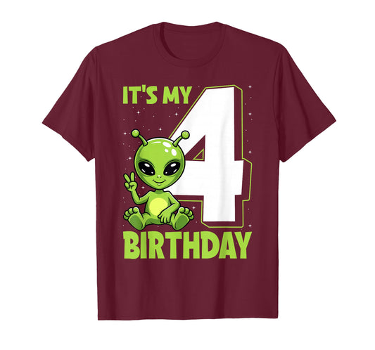 Kids Alien 4 Years Old Boy Girls 4th Birthday T-Shirt