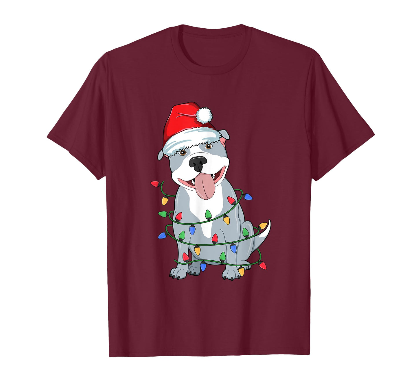 Pitbull Christmas Tree Lights Kawaii Pitty Dog Lover Xmas Men Women Kids T-Shirt
