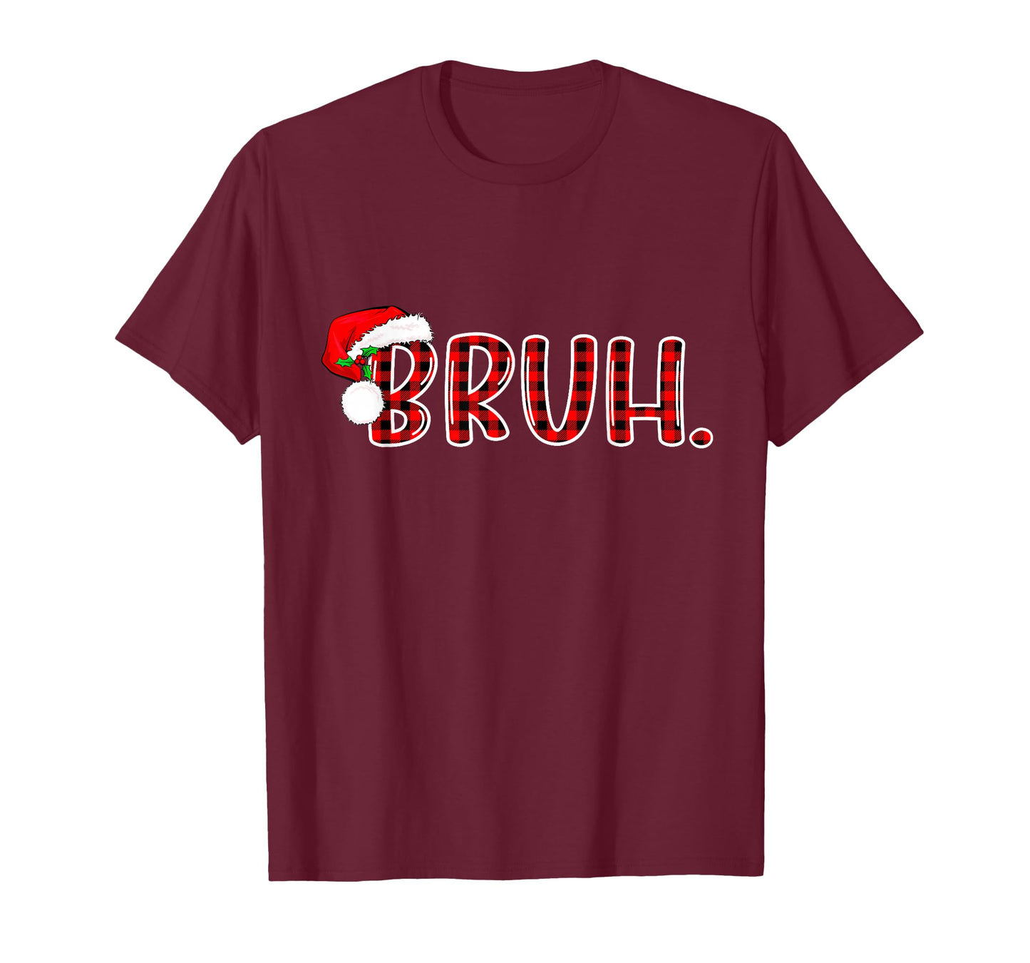 Bruh Funny Christmas Red Plaid Teens Boys Kids Xmas Pajamas T-Shirt