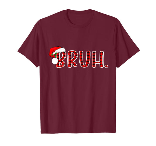 Bruh Funny Christmas Red Plaid Teens Boys Kids Xmas Pajamas T-Shirt