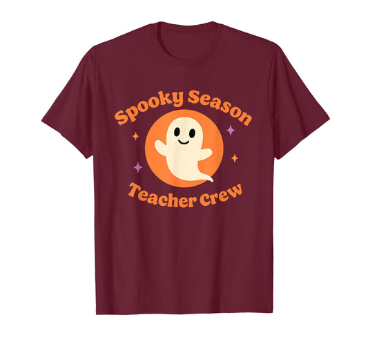 Halloween Teacher Crew Spooky Season Retro Ghost T-Shirt