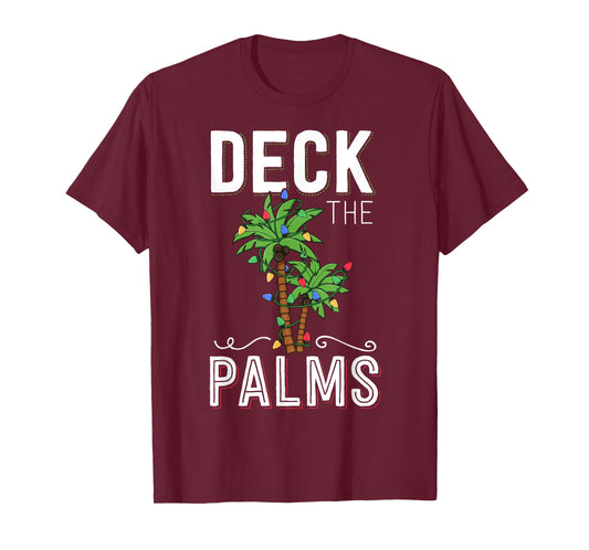 Deck The Palms Tropical Hawaii Christmas Palm Tree Lights T-Shirt