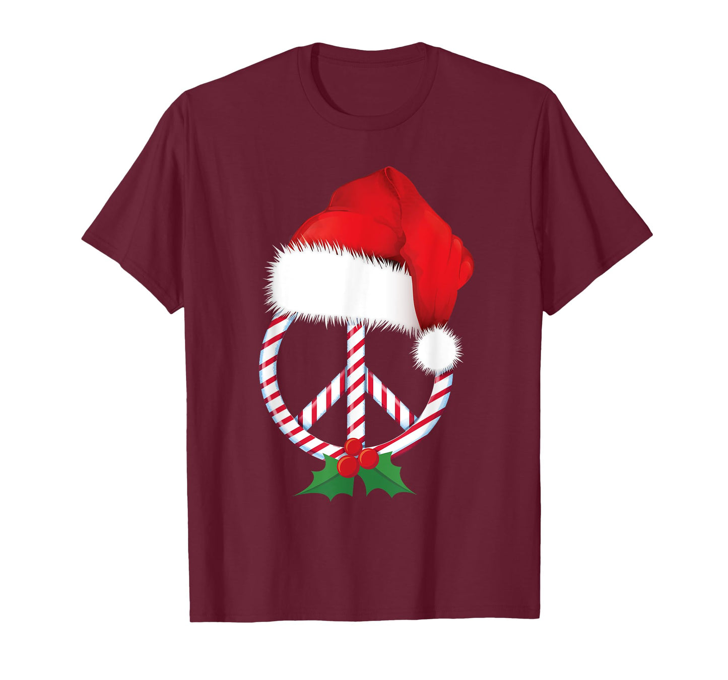 Christmas Peace Sign Candy Cane Santa Peace Symbol T-Shirt