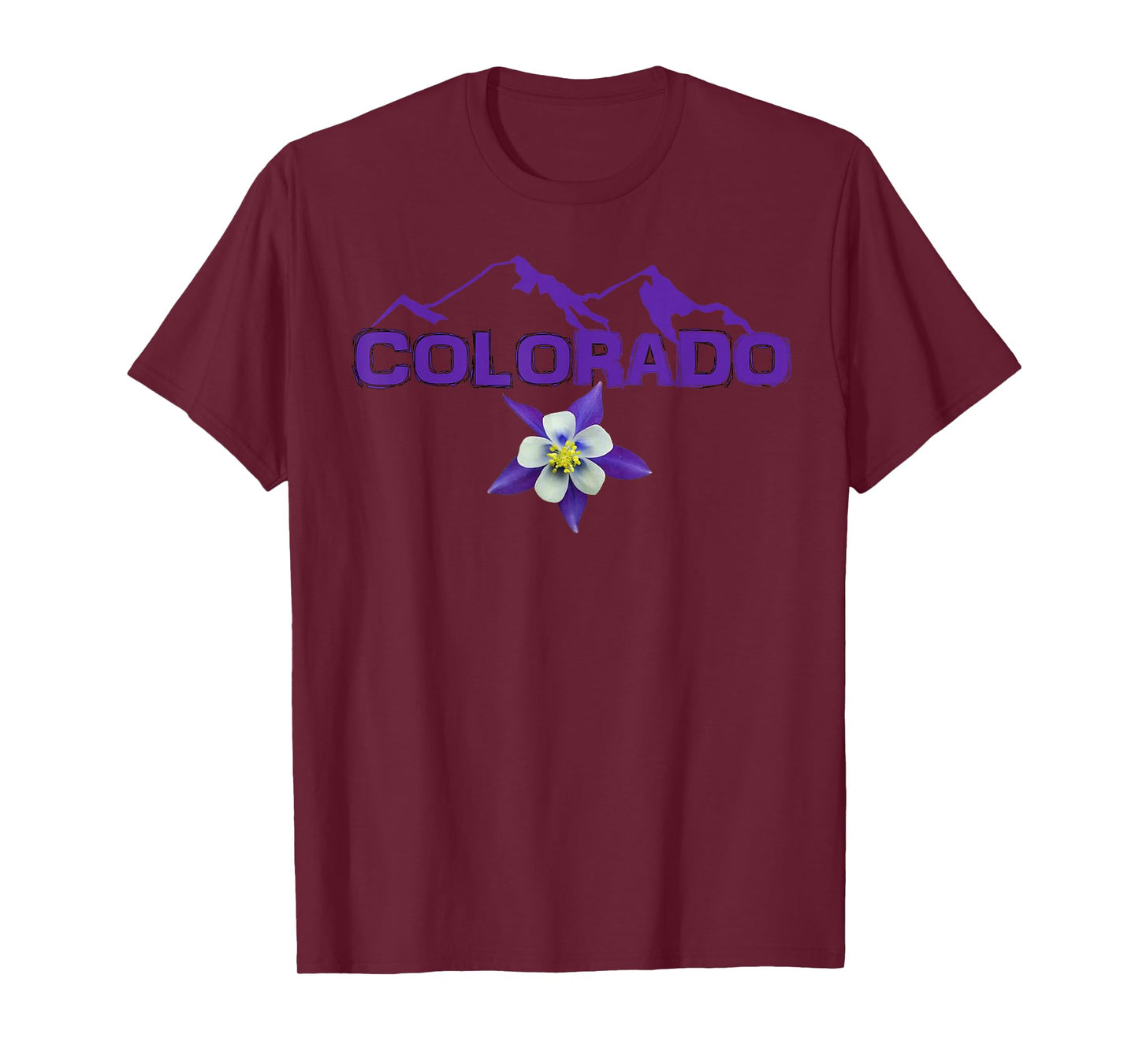 Colorado Mountain Silhouette, Columbine State Flower T Shirt T-Shirt