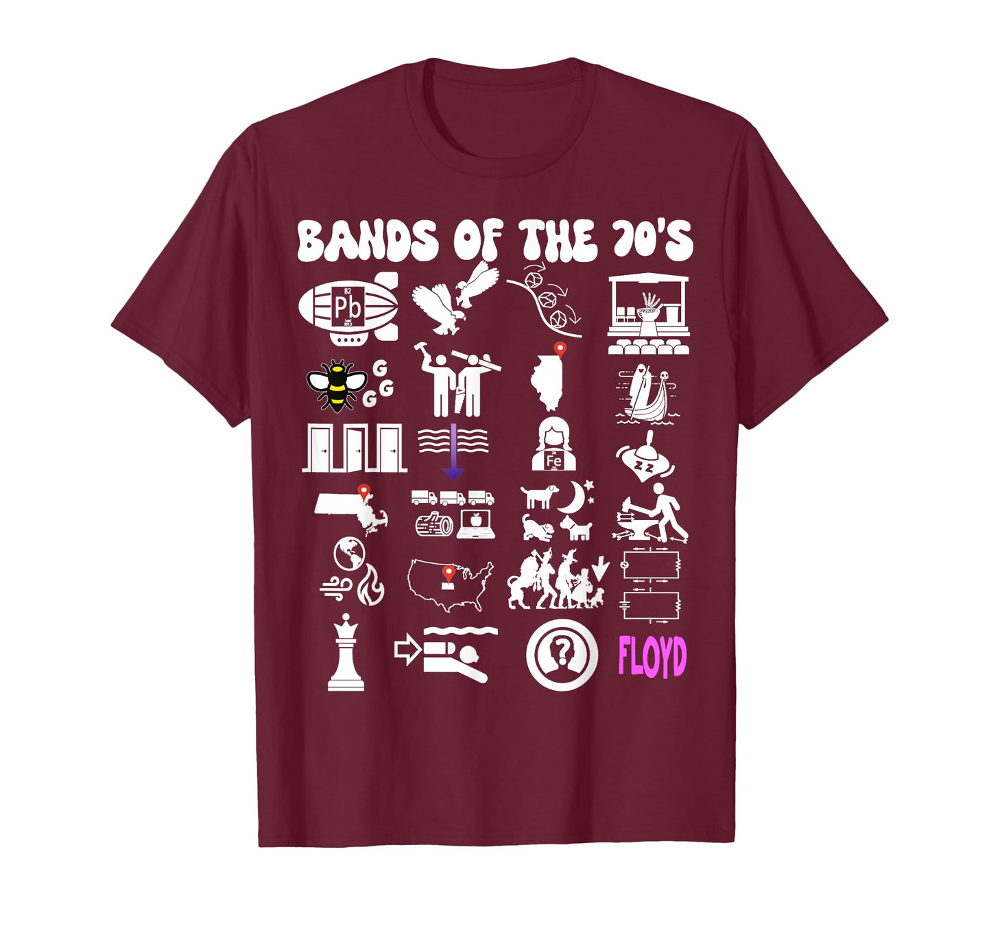 Funny Nerdy Iconic Pop Rock Bands of the 70s White T-Shirt
