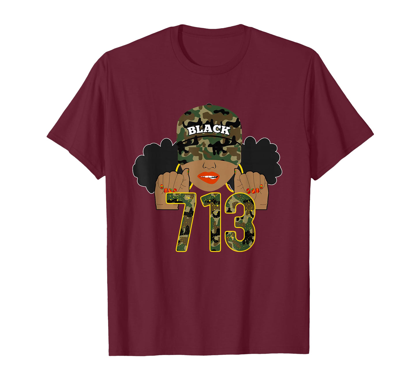 713 Houston Texas H-Town Area Code Black Woman T-Shirt