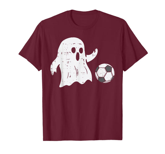 Ghost Playing Soccer Funny Football Halloween Costume Sports T-Shirt