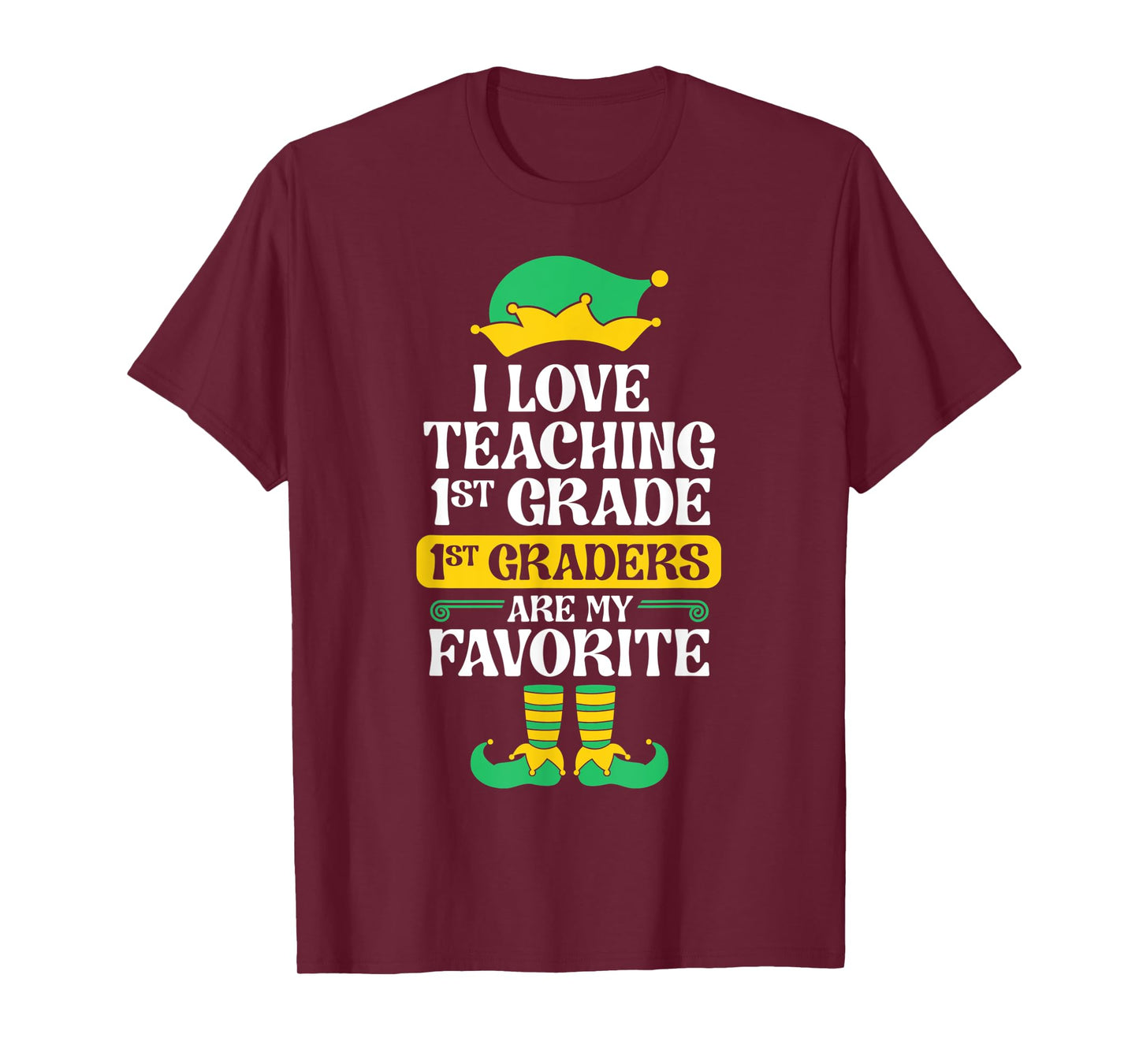 1st Grade Teacher Elf Christmas School Party I Love Teaching T-Shirt