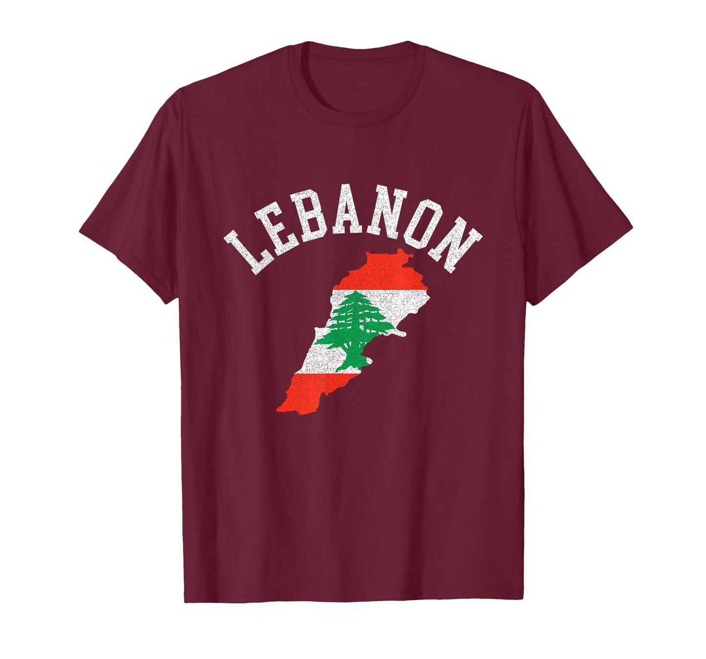 Patriotic Men Women Lebanon Flag Map Distressed T-Shirt