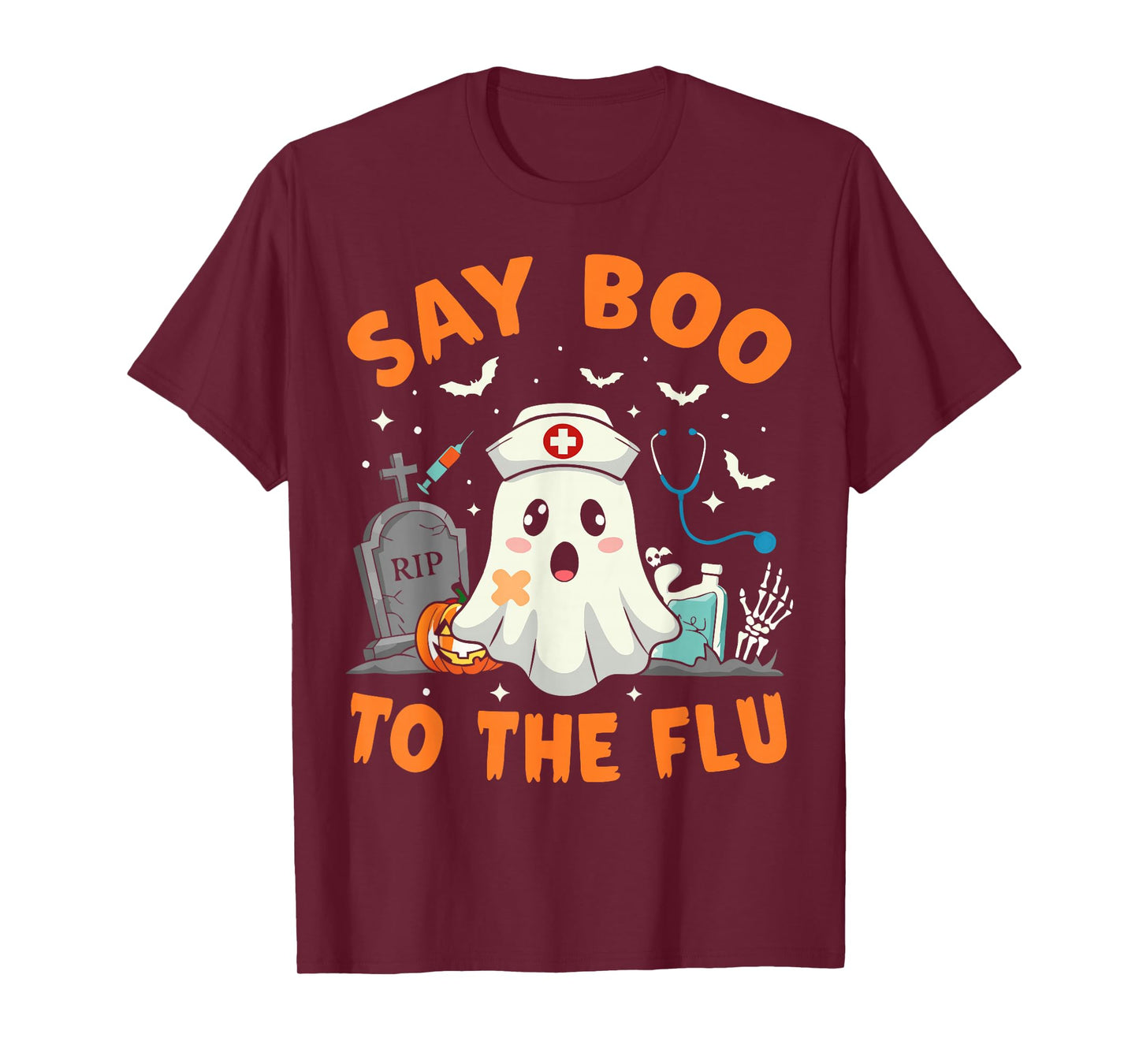 Funny Ghost Pharmacist Halloween Vaccine Say Boo to The Flu T-Shirt