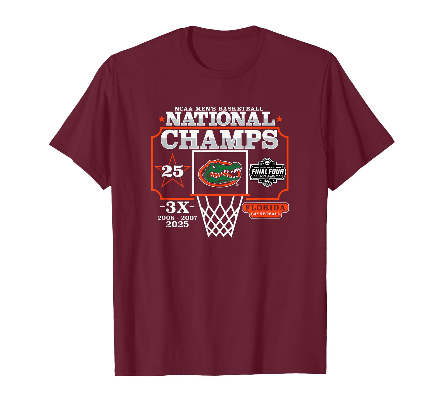 Florida Gators National Champs 2025 Men's Basketball 3X Blue T-Shirt