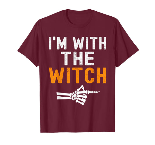 I'm With The Witch Funny Skeleton Halloween Matching Couple T-Shirt