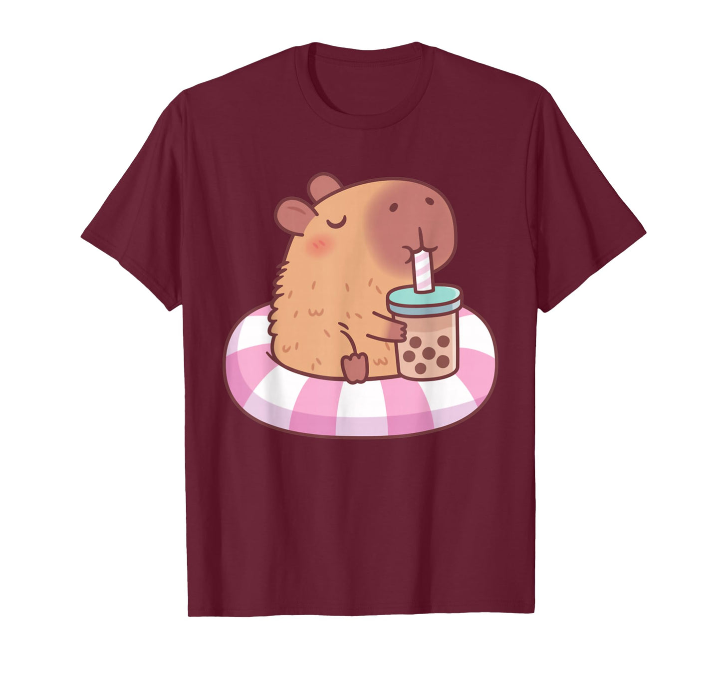 Cute Capybara On Pool Float Drinking Bubble Tea Lover Girls T-Shirt