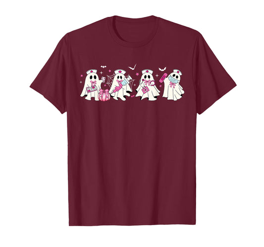 Ghost Nurses Halloween Crew Funny Costume Scrub Top Women T-Shirt