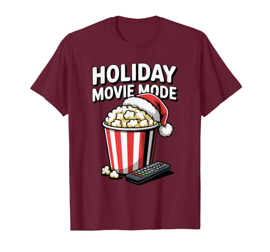 Holiday Movie Mode Popcorn Santa Hat Remote T-Shirt