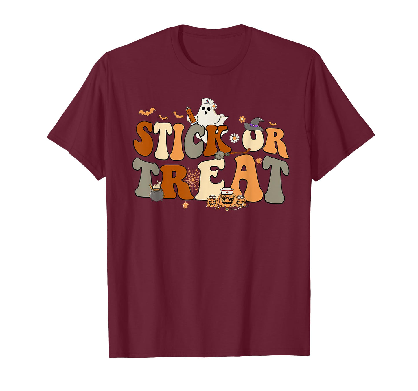 Retro Ghost Stick or Treat Halloween Nurse Spooky Nurse T-Shirt