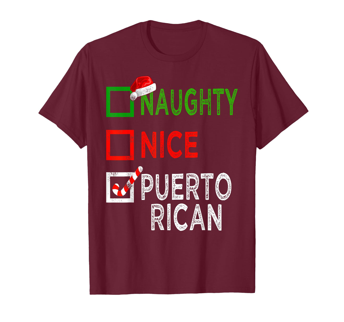 Naughty Nice Puerto Rican Christmas Pajamas Funny Santa Hat T-Shirt