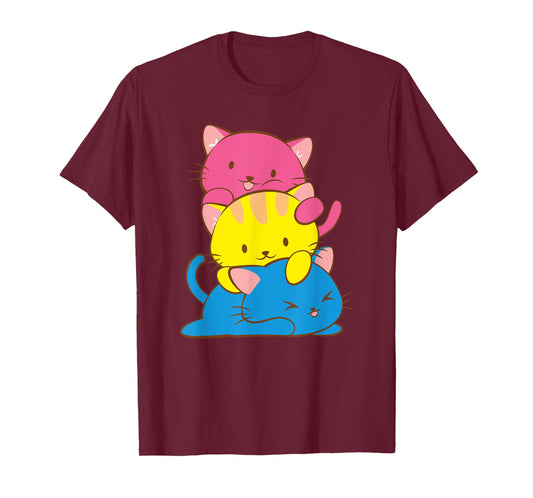 Pansexual Kawaii Cat Anime Art Cute Pan Pride T-Shirt Small