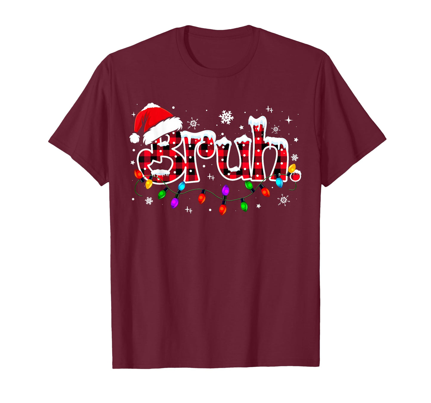 Bruh Funny Christmas Red Plaid Teens Boys Kids Xmas Pajamas T-Shirt