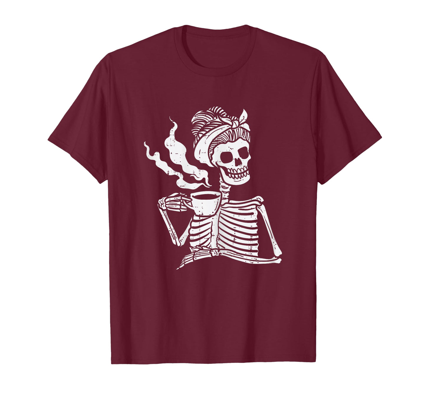 Skeleton Woman Mom Bun Coffee Funny Halloween Costume Women T-Shirt