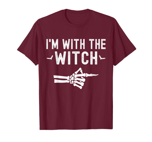 I'm With The Witch Funny Skeleton Halloween Matching Couple T-Shirt
