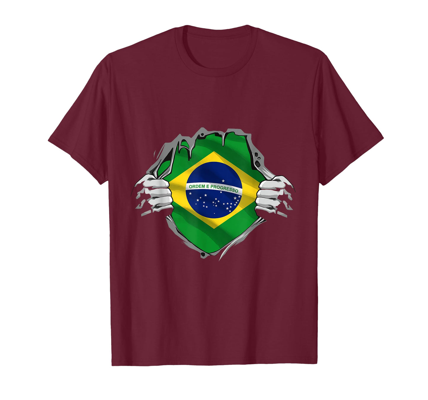 Superhero Brazil Flag Brazilian Hands Opening Shirt Chest T-Shirt