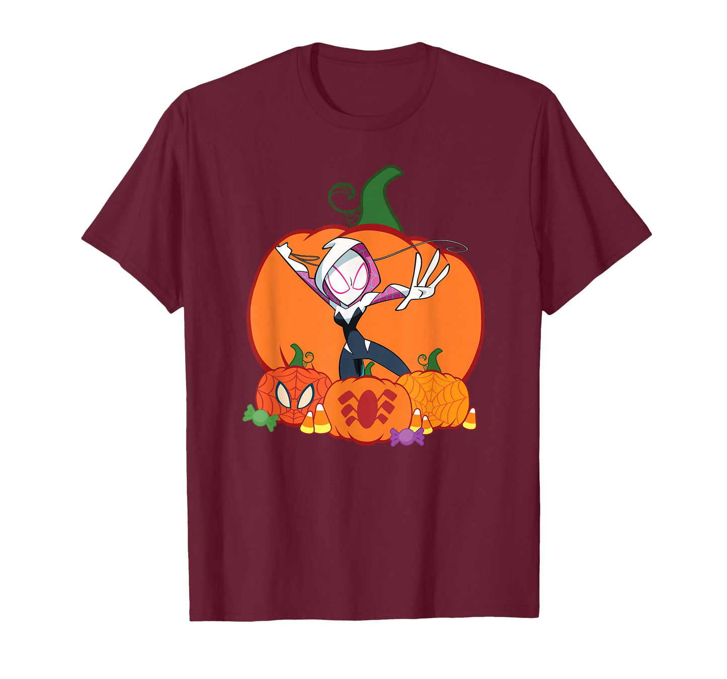 Marvel Spider-Gwen Ghost Spider Halloween with Pumpkins T-Shirt