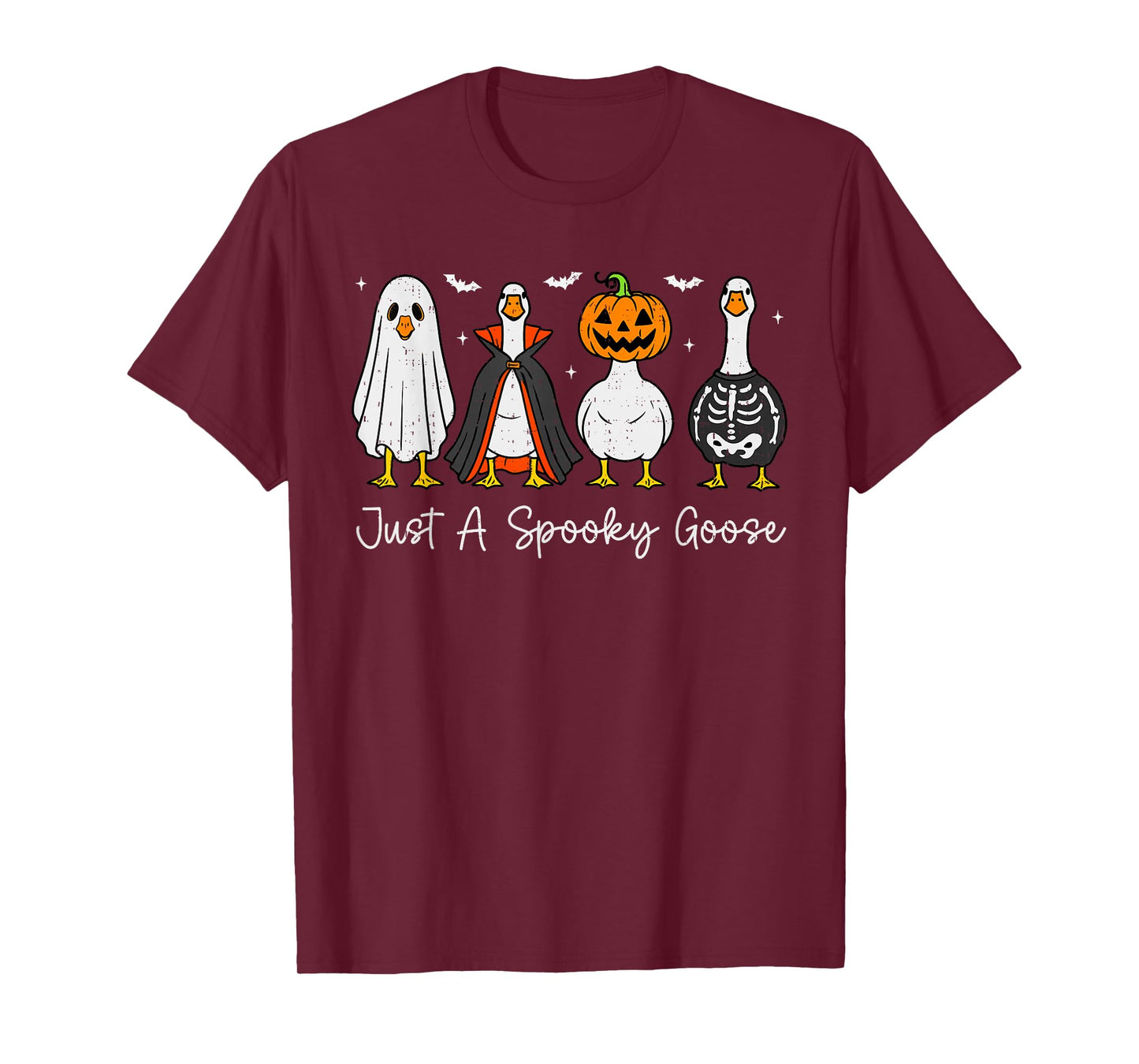 Just A Spooky Goose Witch Pumpkin Ghost Skeleton Halloween T-Shirt