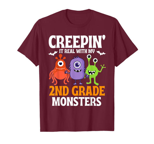 Creepin' It Real with My 2nd Second Grade Monsters Halloween T-Shirt