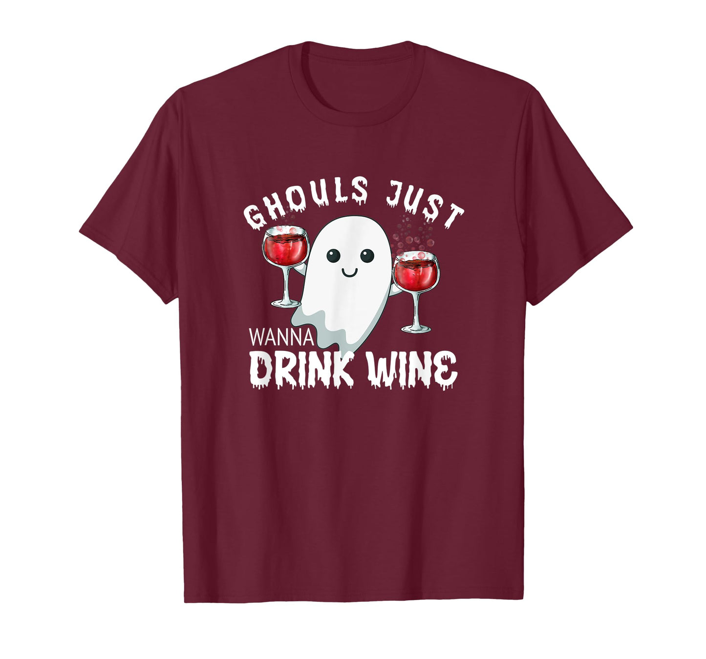 Funny Ghost Shirt Halloween Wine Drinking Pajama Top Women T-Shirt