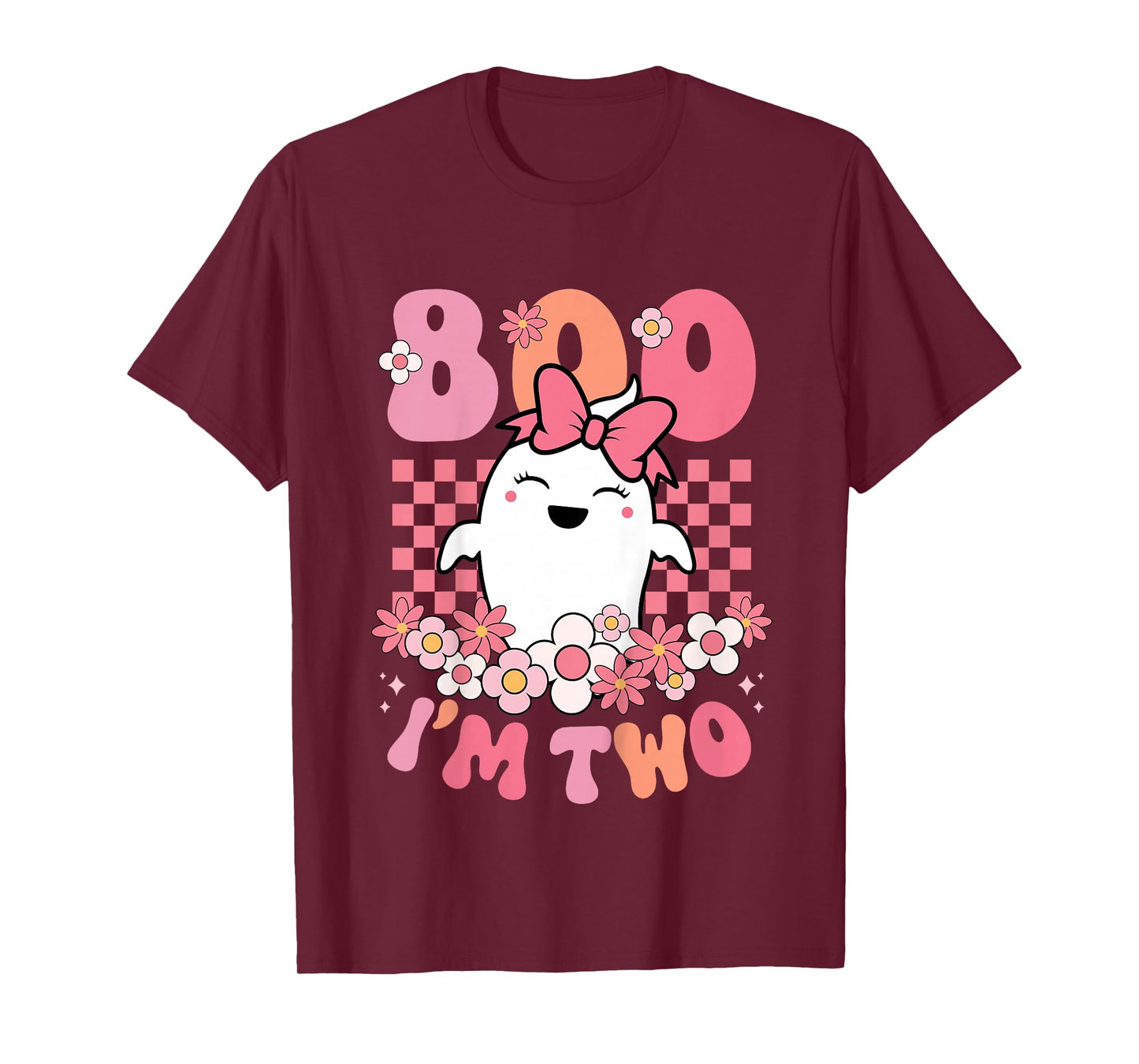 Kids Boo I'm Two Cute Ghost Groovy 2nd Second Birthday Girls Kids T-Shirt