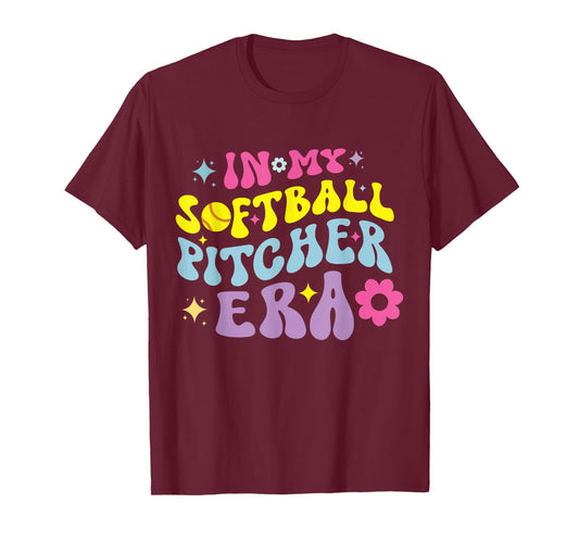 In My Softball Pitcher Era Groovy Fastpitch Girls Game T-Shirt