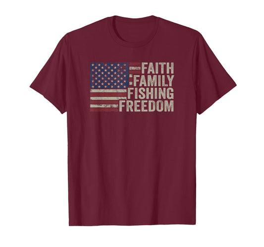 Faith Family Fishing Freedom - Funny Vintage Bass Fisherman T-Shirt