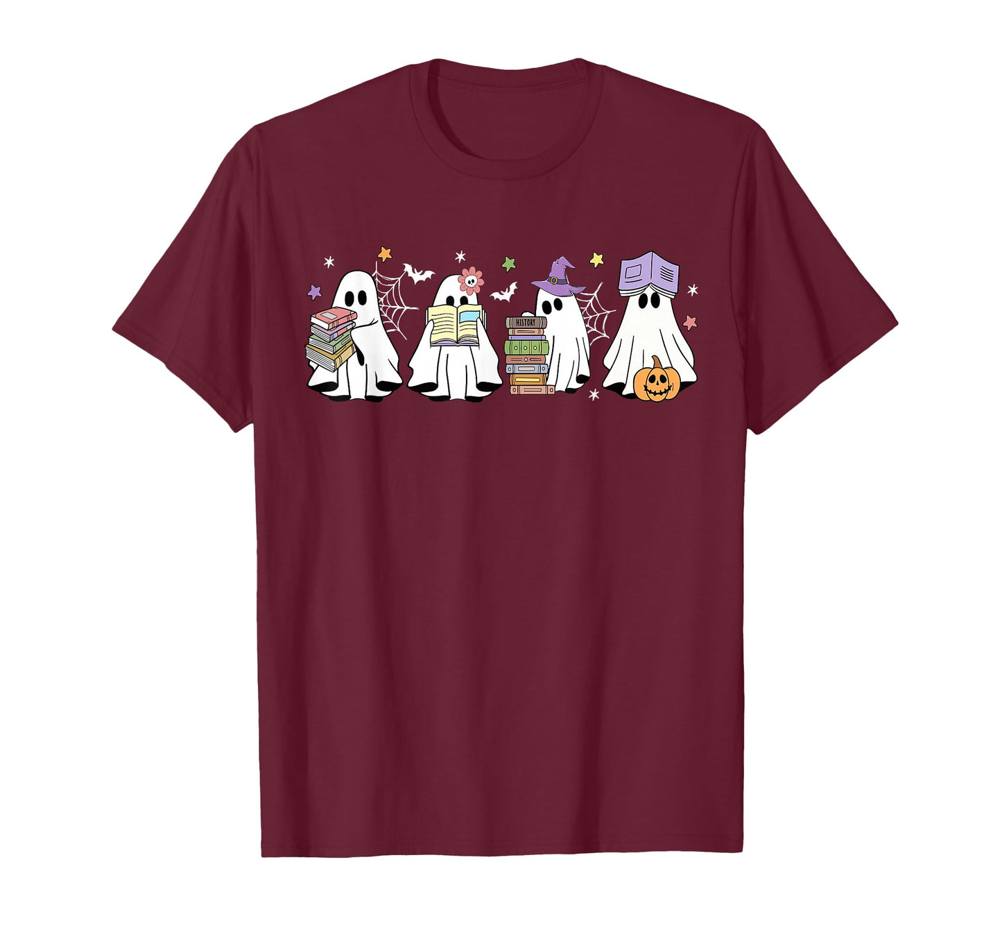 Funny Ghost Book Reading Halloween Books Lover Teacher Kids T-Shirt