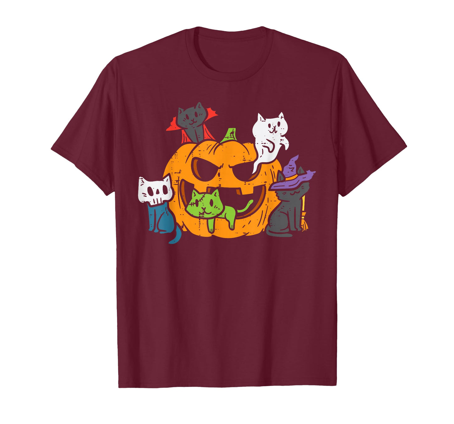 Vampire Ghost Zombie Witch Cats In Pumpkin Cute Halloween T-Shirt