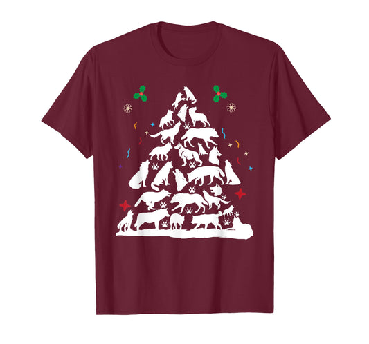 Wolf Christmas Tree Funny Christmas Pajama Animals Lover T-Shirt