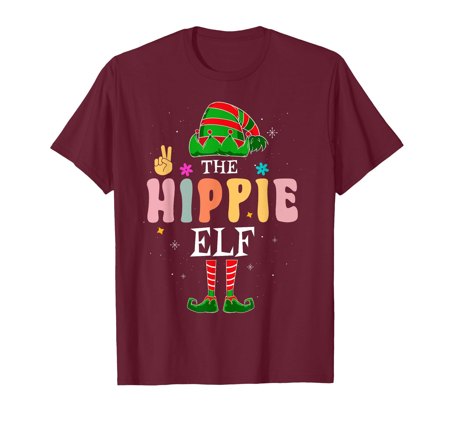 Hippie Elf Group Matching Family Christmas Groovy Retro T-Shirt