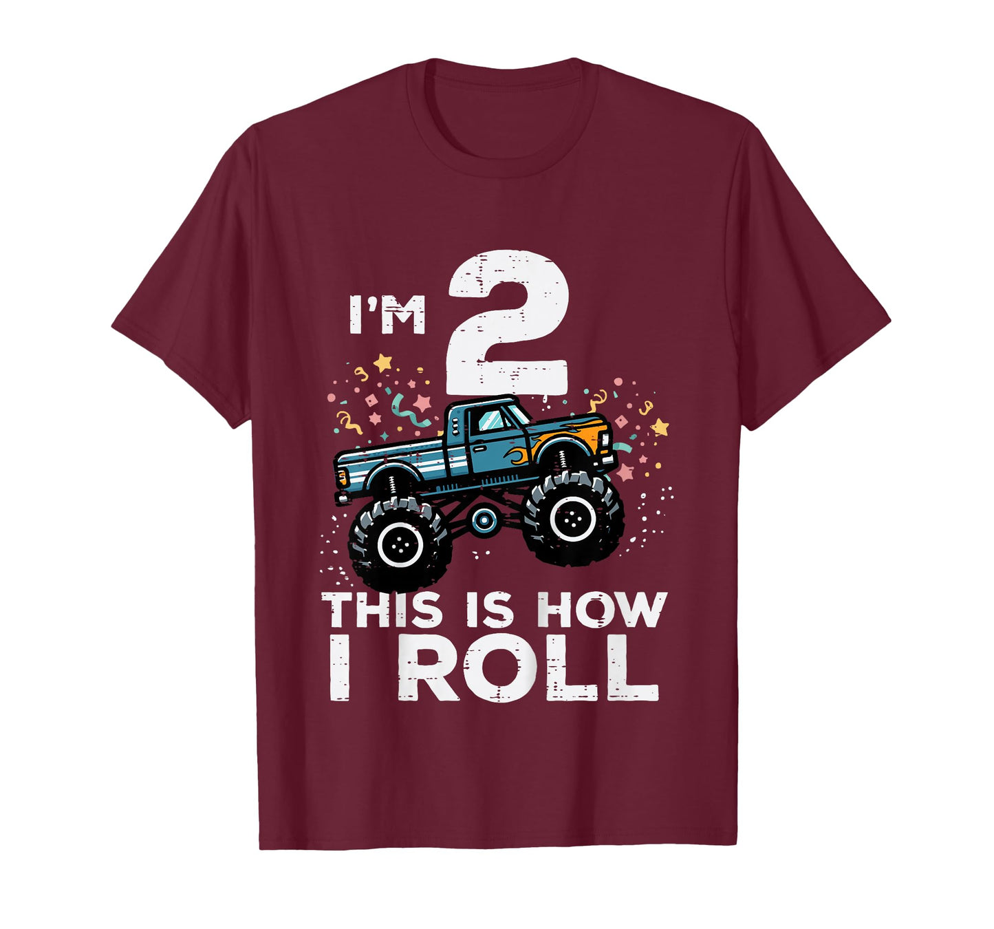 Kids Im 2 Monster Truck This How I Roll 2nd Birthday Boys Kids T-Shirt