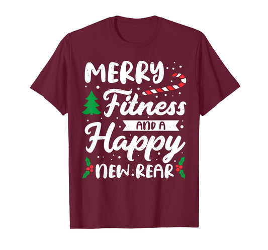 Christmas Merry Fitness Happy New Rear Xmas Workout Women T-Shirt