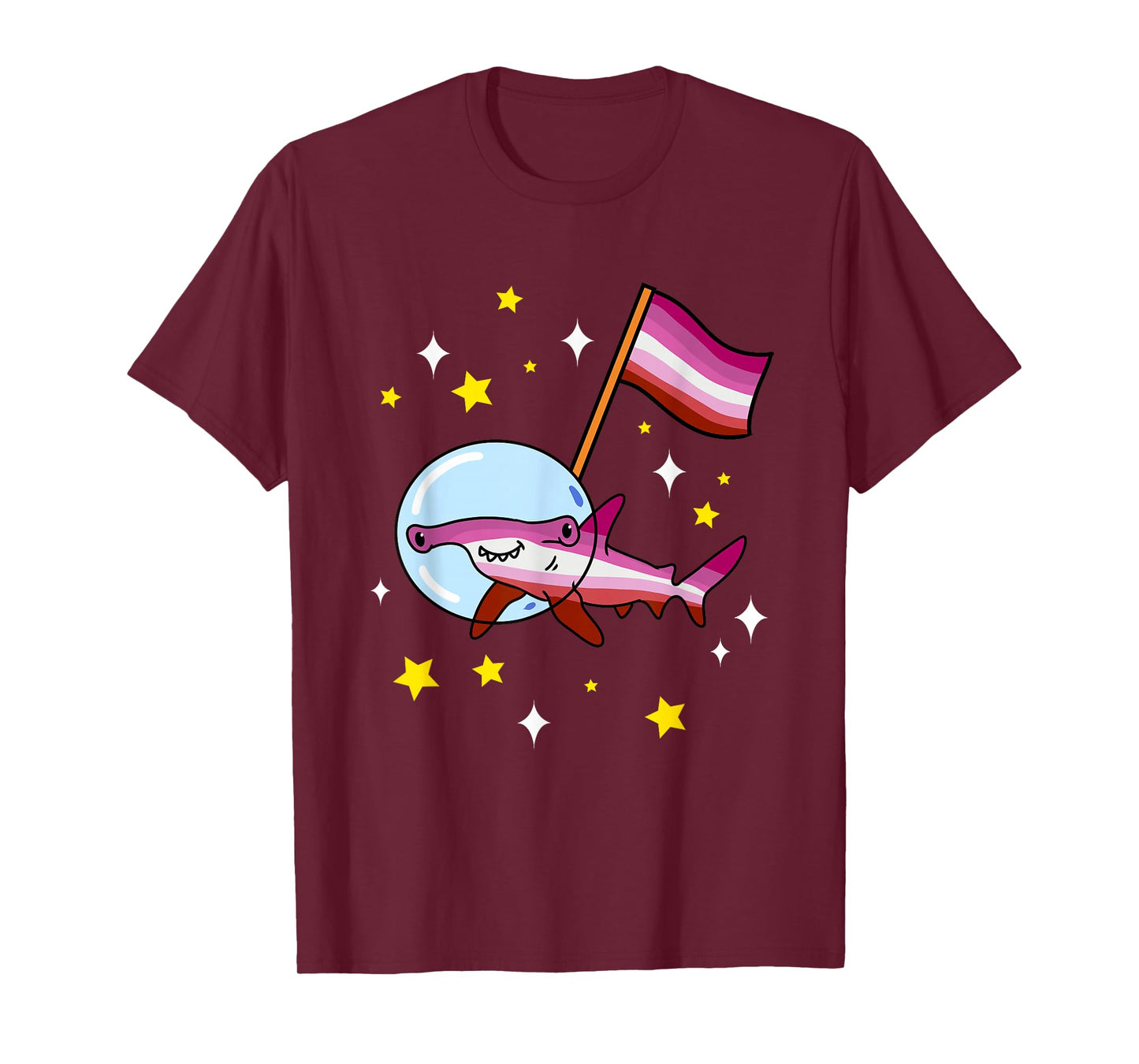Lesbian Hammerhead Shark In Space Lesbian Pride T-Shirt