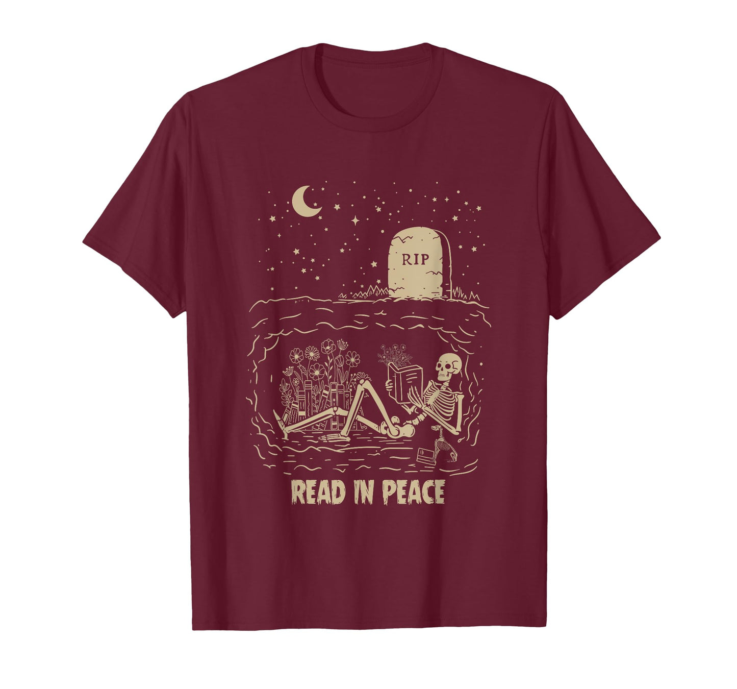 Read In Peace Skeleton Reading Books Funny Halloween T-Shirt