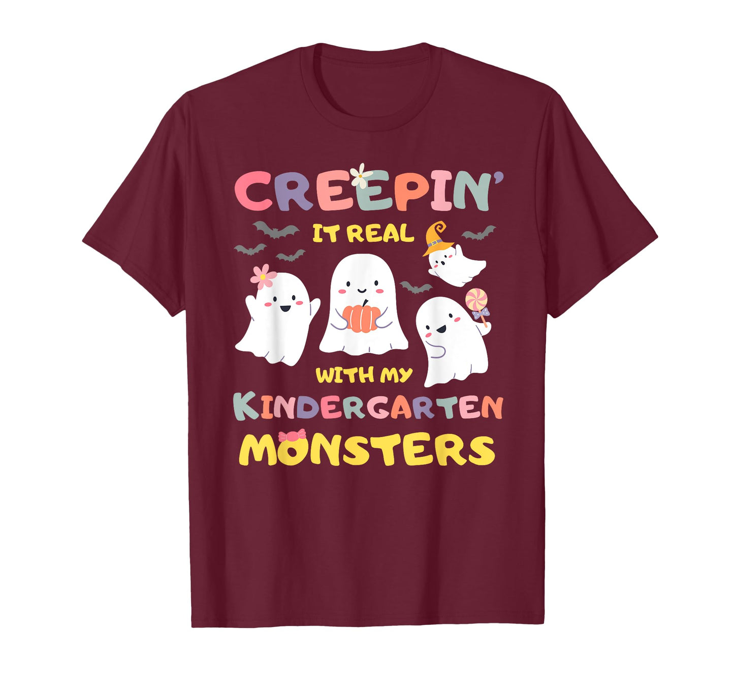 Creepin It Real With Kindergarten Monsters Halloween Teacher T-Shirt