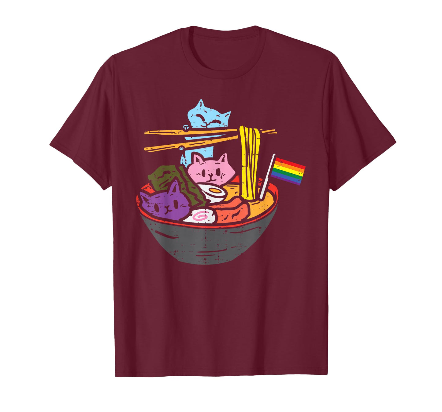 Rainbow Flag Cats Ramen Anime Gay Pride Month LGBTQ Ally T-Shirt
